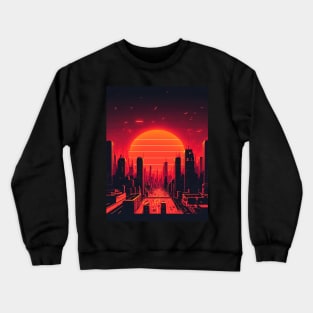 Scorching Synthwave Sun Dawning Over 80s City Crewneck Sweatshirt